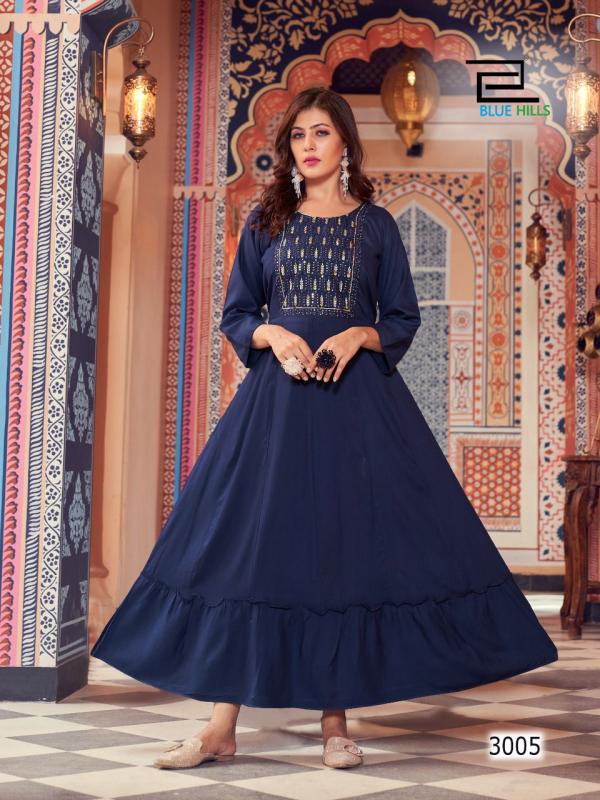 Blue Hills Jasmine 3 Fancy Rayon Wear Anarkali Kurti Collection